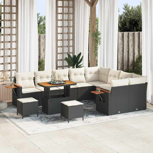 Set Divano da Giardino 13 pcs Nero e Crema polyrattan