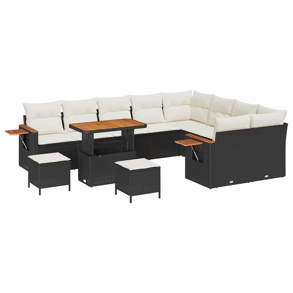 Set Divano da Giardino 13 pcs Nero e Crema polyrattan | homemem39