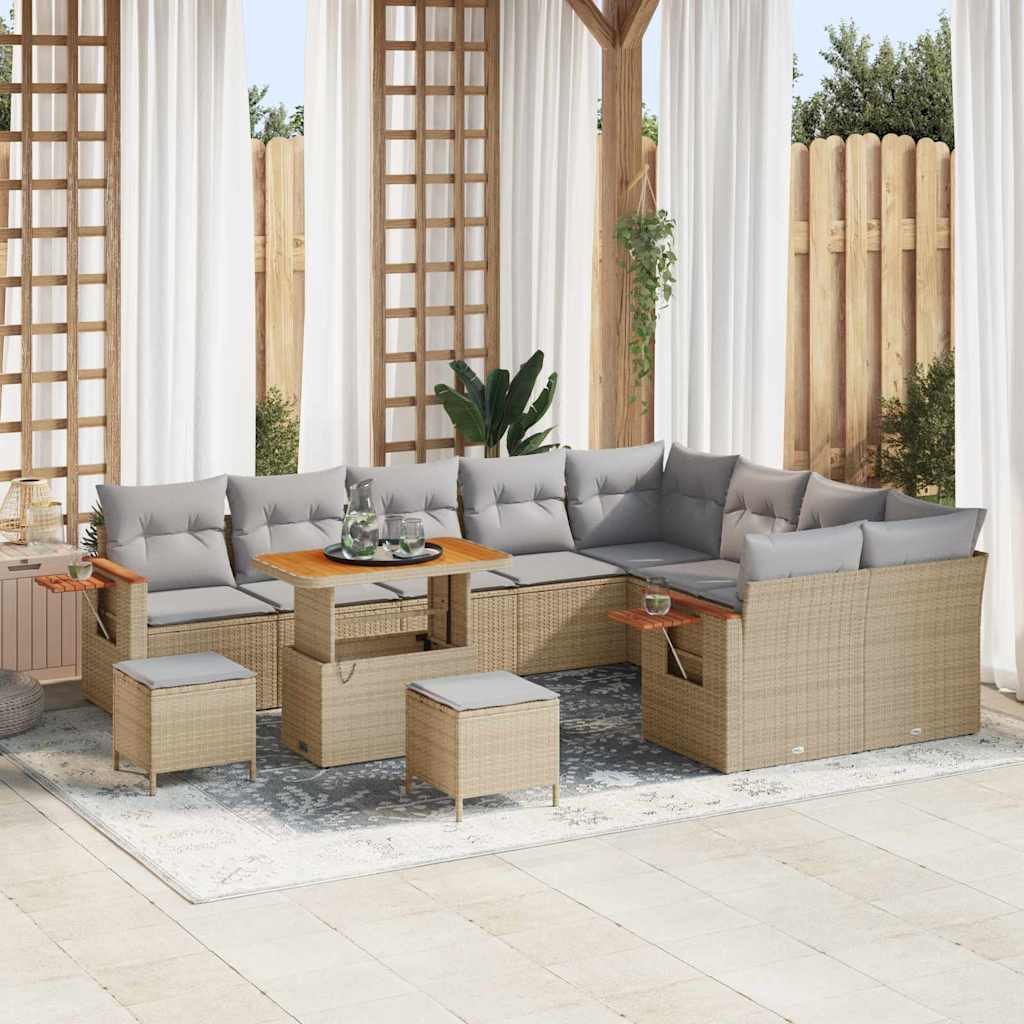 Set Divano da Giardino 13 pcs Beige e Grigio Chiaro polyrattan