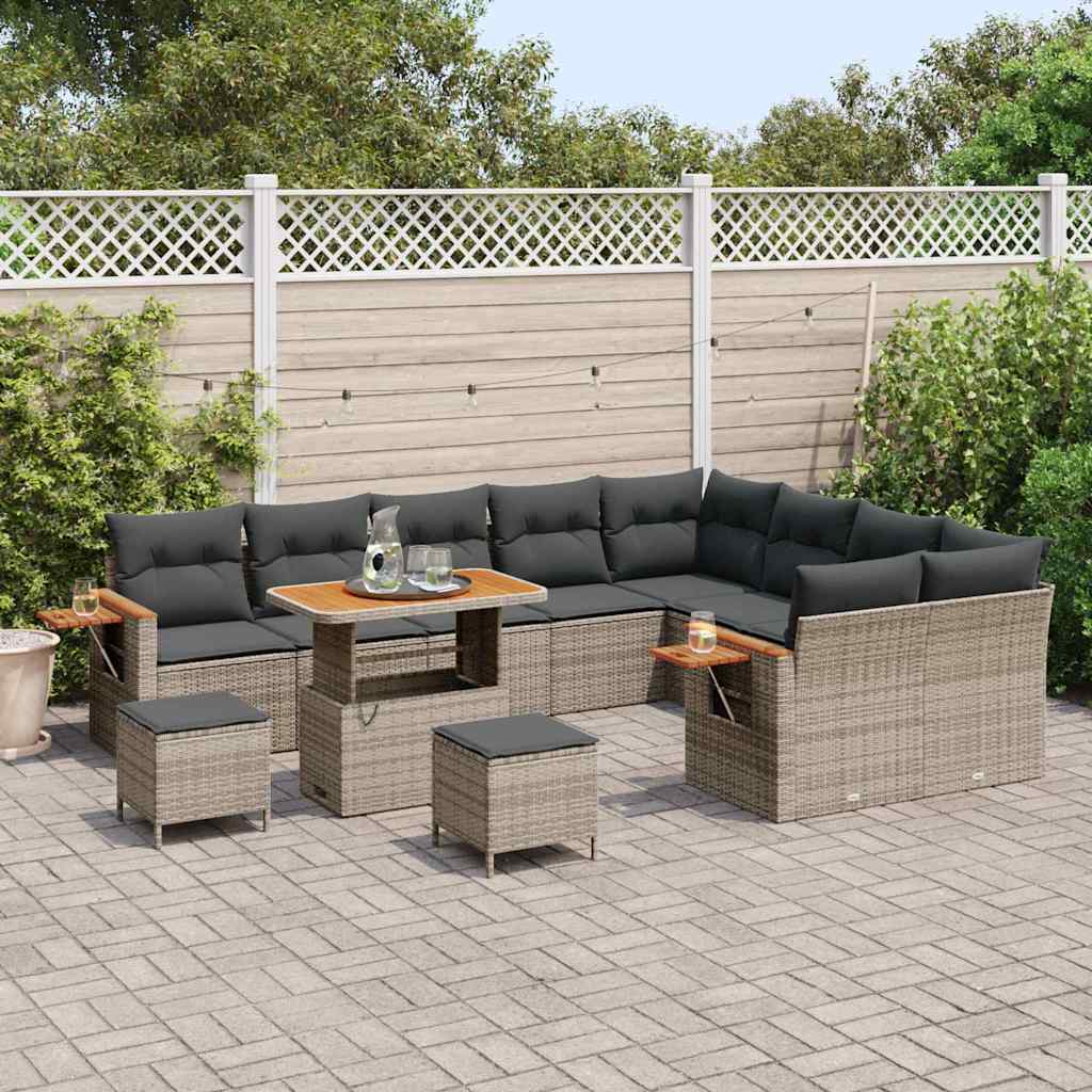 Set Divano da Giardino con cuscino 13 pcs Grigio polyrattan | homemem39