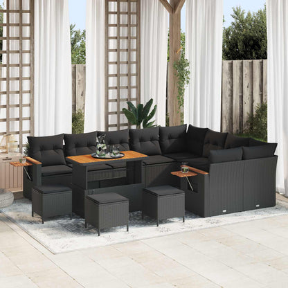 Set Divano da Giardino con cuscino 14 pcs Nero polyrattan | homemem39