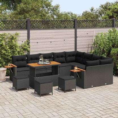 Set Divano da Giardino con cuscino 14 pcs Nero polyrattan | homemem39