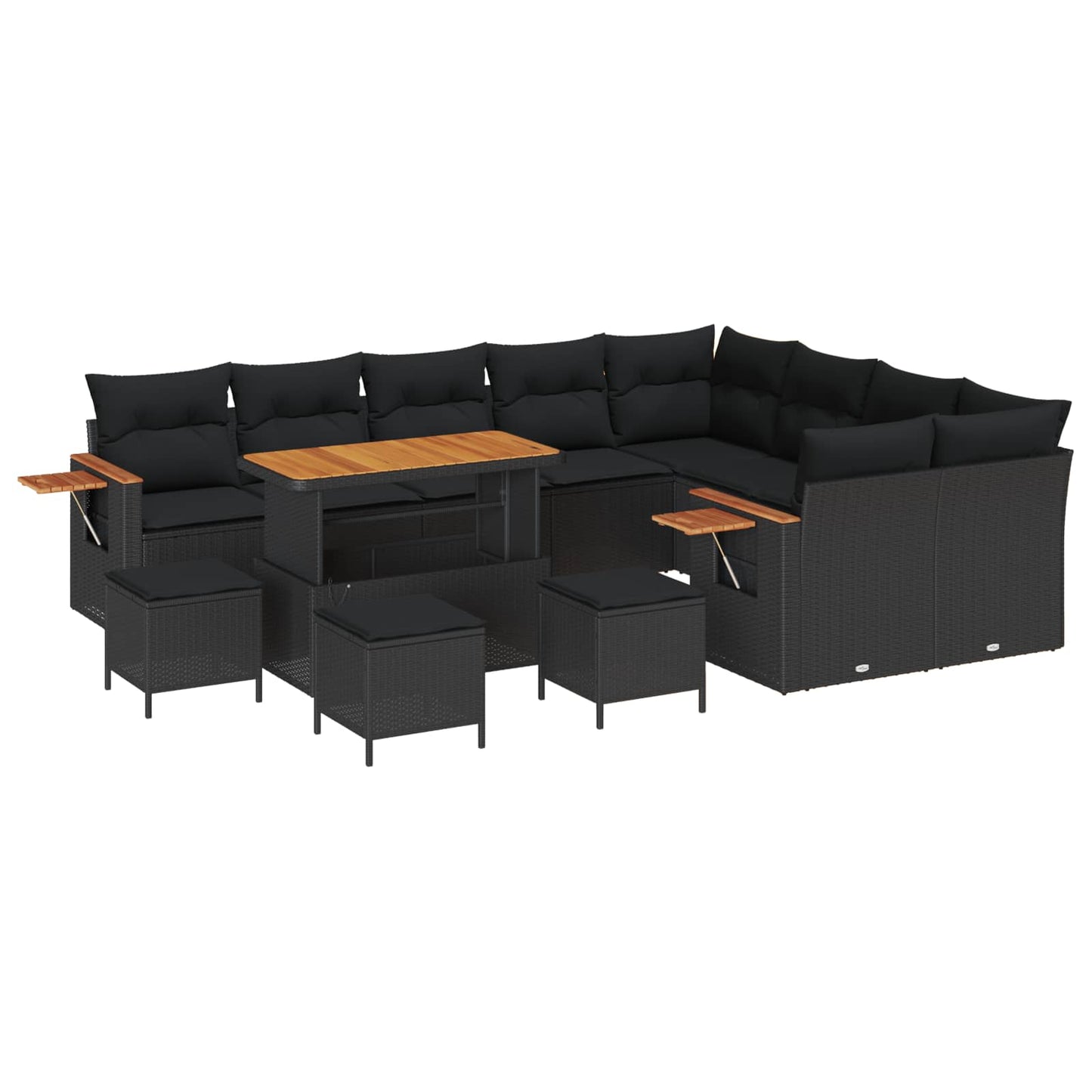 Set Divano da Giardino con cuscino 14 pcs Nero polyrattan | homemem39