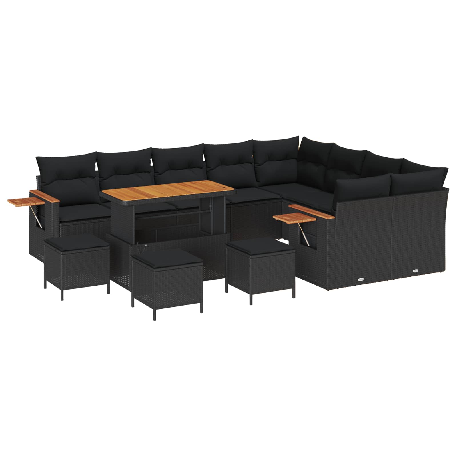 Set Divano da Giardino con cuscino 14 pcs Nero polyrattan | homemem39