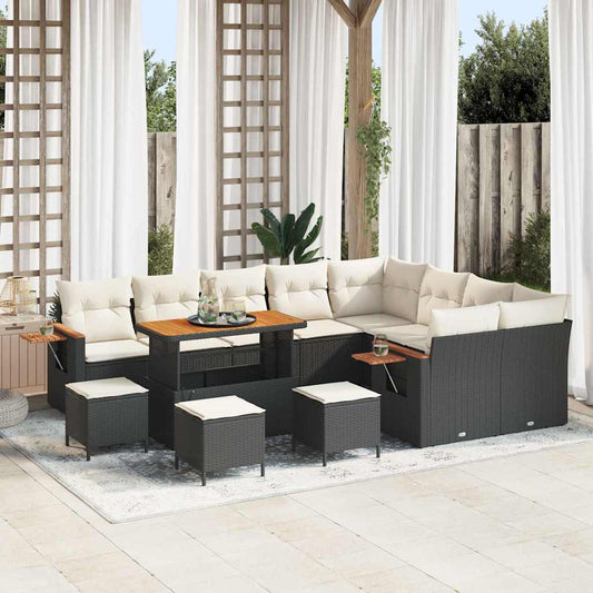 Set Divano da Giardino con cuscino 13 pcs Nero Poly Rattan