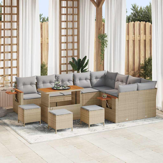 Set Divano da Giardino con cuscino 13 pcs Beige Poly Rattan