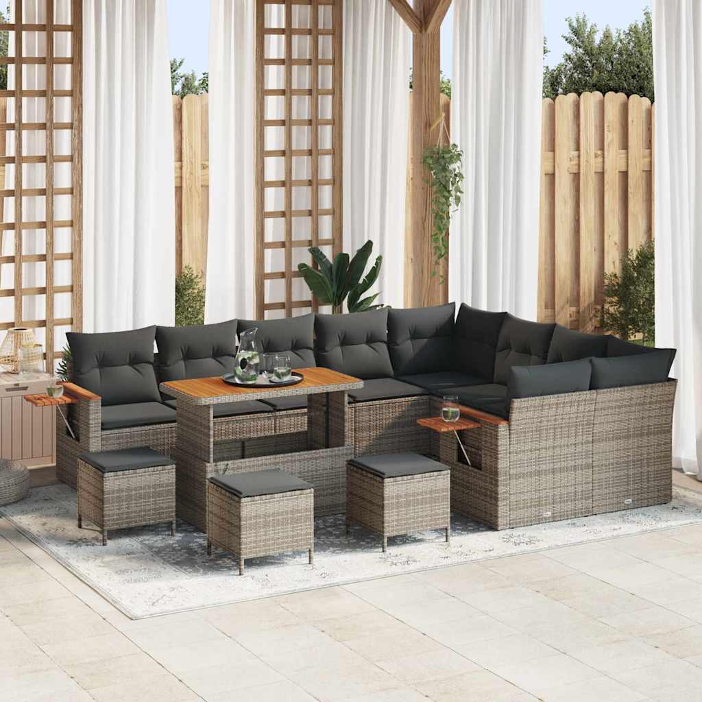 Set Divano da Giardino con cuscino 14 pcs Grigio polyrattan | homemem39