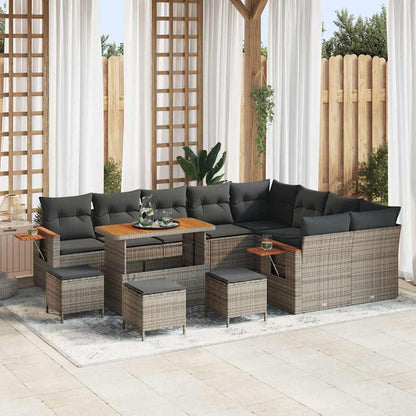 Set Divano da Giardino con cuscino 14 pcs Grigio polyrattan | homemem39