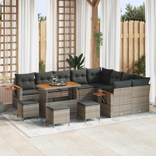 Set Divano da Giardino con cuscino 14 pcs Grigio polyrattan