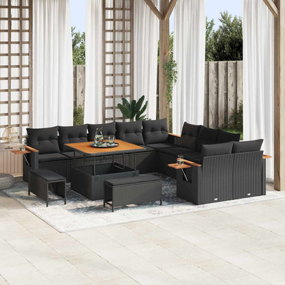 Set Divano da Giardino con cuscino 17 pcs Nero polyrattan | homemem39