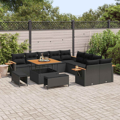 Set Divano da Giardino con cuscino 17 pcs Nero polyrattan | homemem39