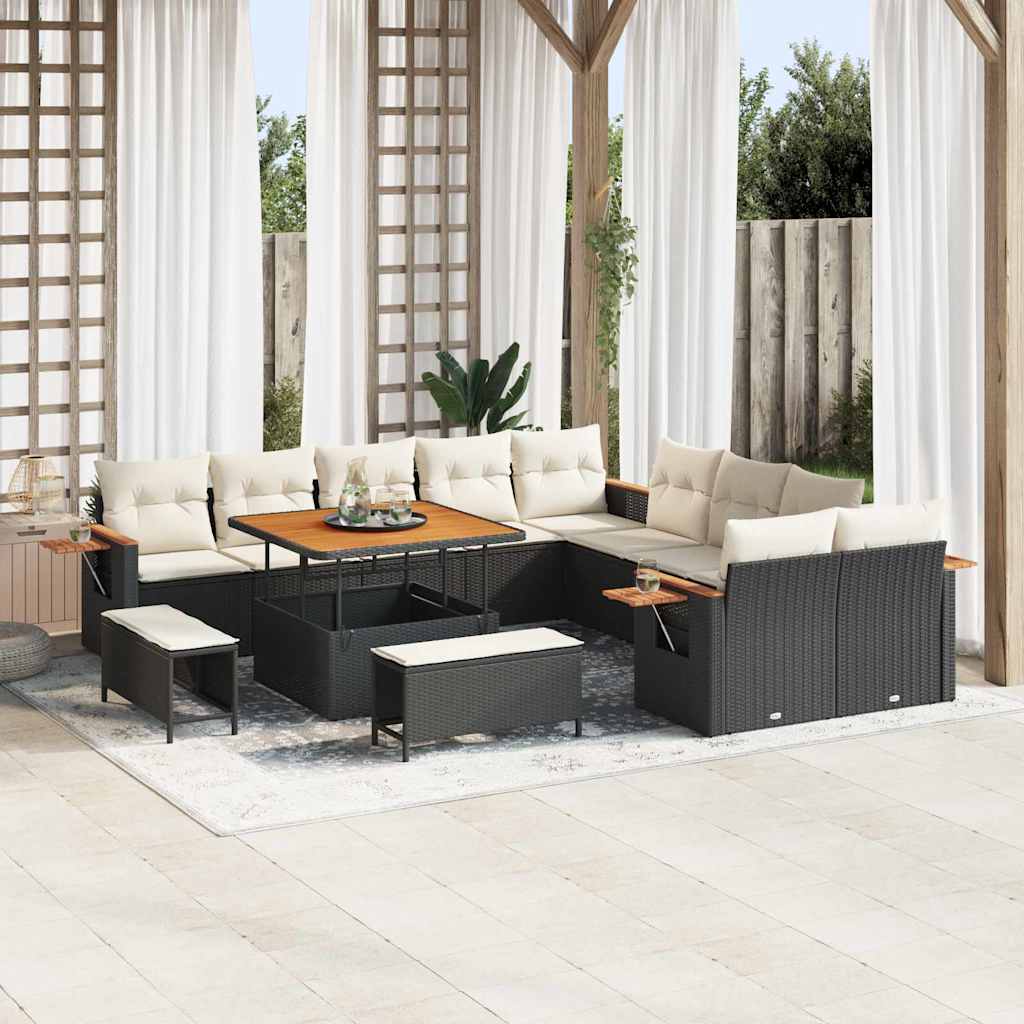 Set Divano da Giardino 17 pcs Nero e Crema polyrattan | homemem39