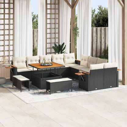 Set Divano da Giardino 17 pcs Nero e Crema polyrattan | homemem39