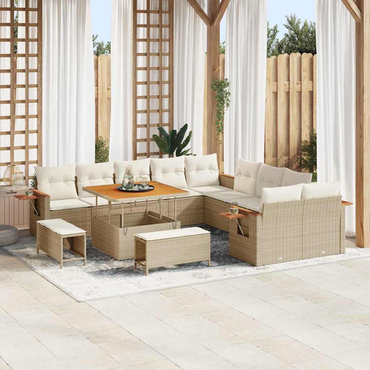 Set Divano da Giardino 17 pcs Beige e Crema polyrattan