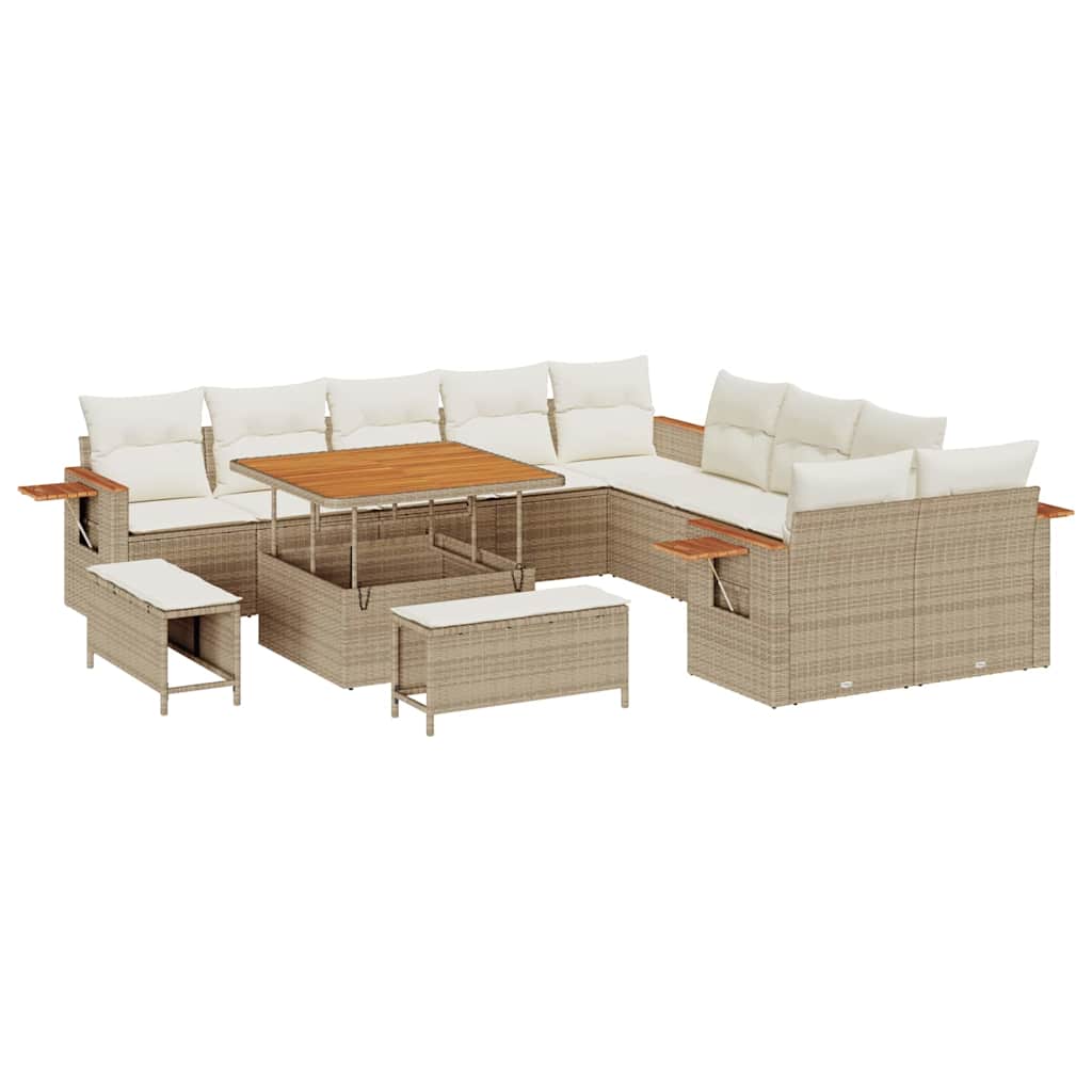 Set Divano da Giardino 17 pcs Beige e Crema polyrattan | homemem39