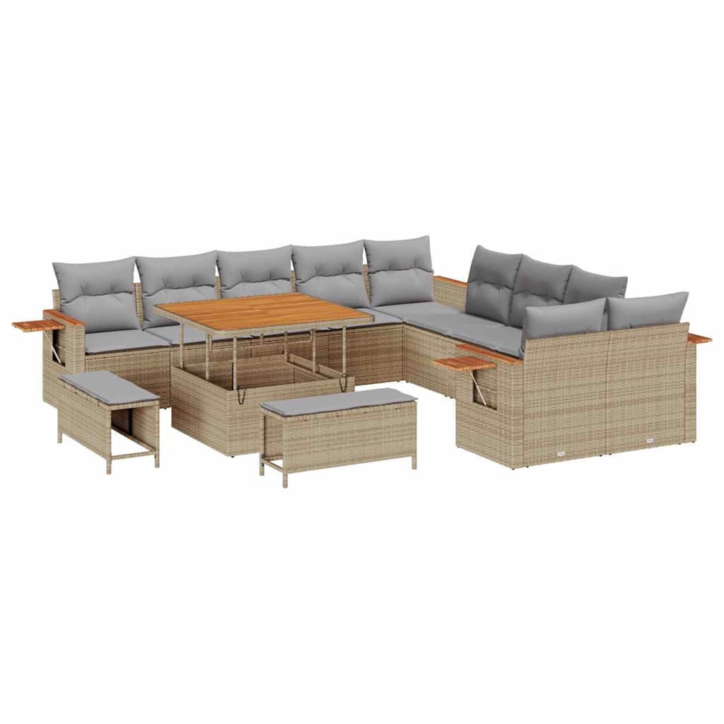 Set Divano da Giardino 17 pcs Beige e Grigio Chiaro polyrattan | homemem39
