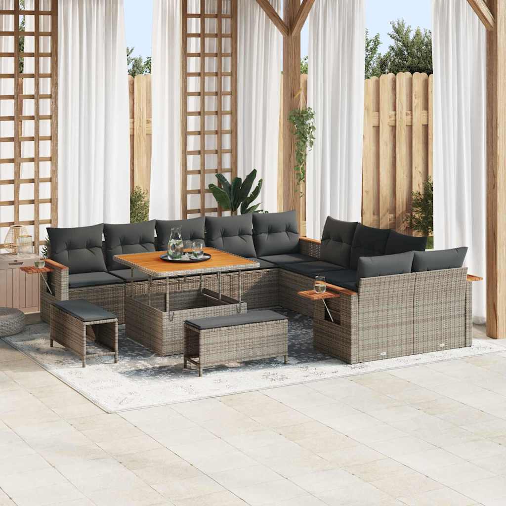 Set Divano da Giardino con cuscino 17 pcs Grigio polyrattan | homemem39