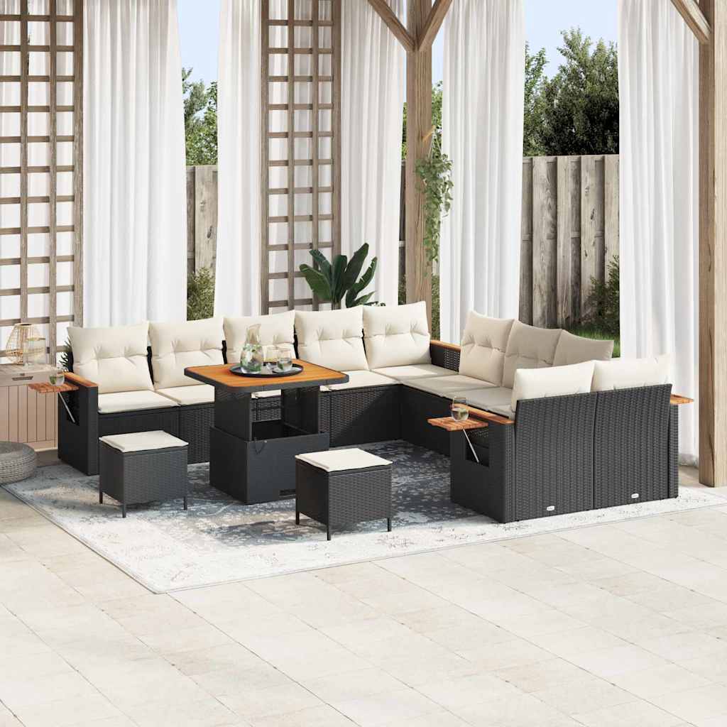 Set Divano da Giardino 17 pcs Nero e Crema polyrattan | homemem39