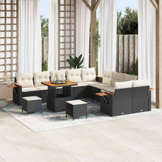 Set Divano da Giardino 17 pcs Nero e Crema polyrattan
