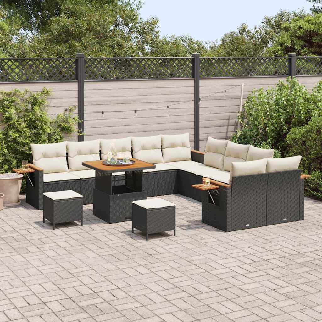 Set Divano da Giardino 17 pcs Nero e Crema polyrattan | homemem39