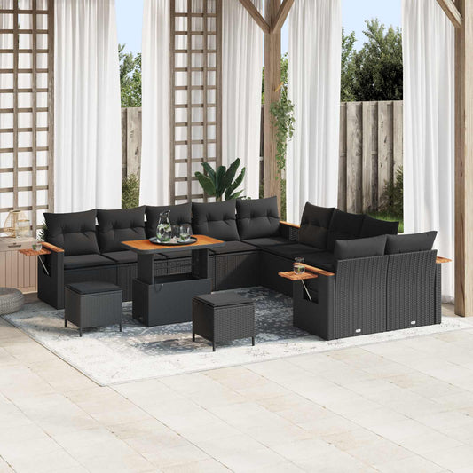 Set Divano da Giardino con cuscino 17 pcs Nero polyrattan