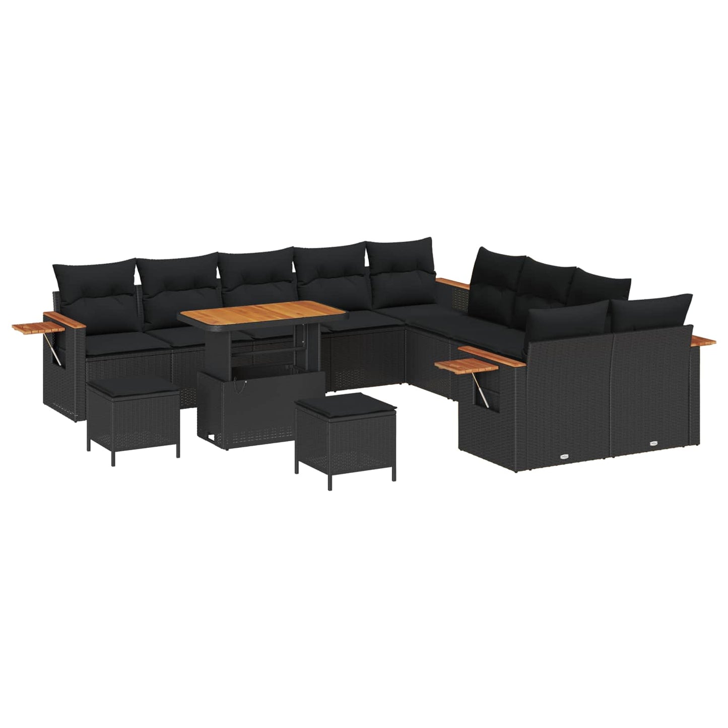 Set Divano da Giardino con cuscino 17 pcs Nero polyrattan | homemem39