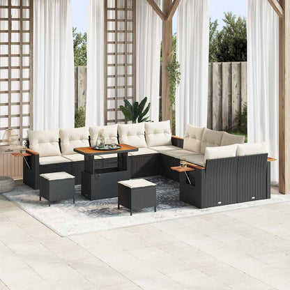 Set Divano da Giardino 17 pcs Nero e Crema polyrattan | homemem39