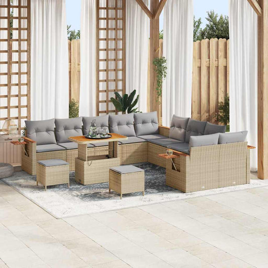 Set Divano da Giardino 17 pcs Beige e Grigio Chiaro polyrattan