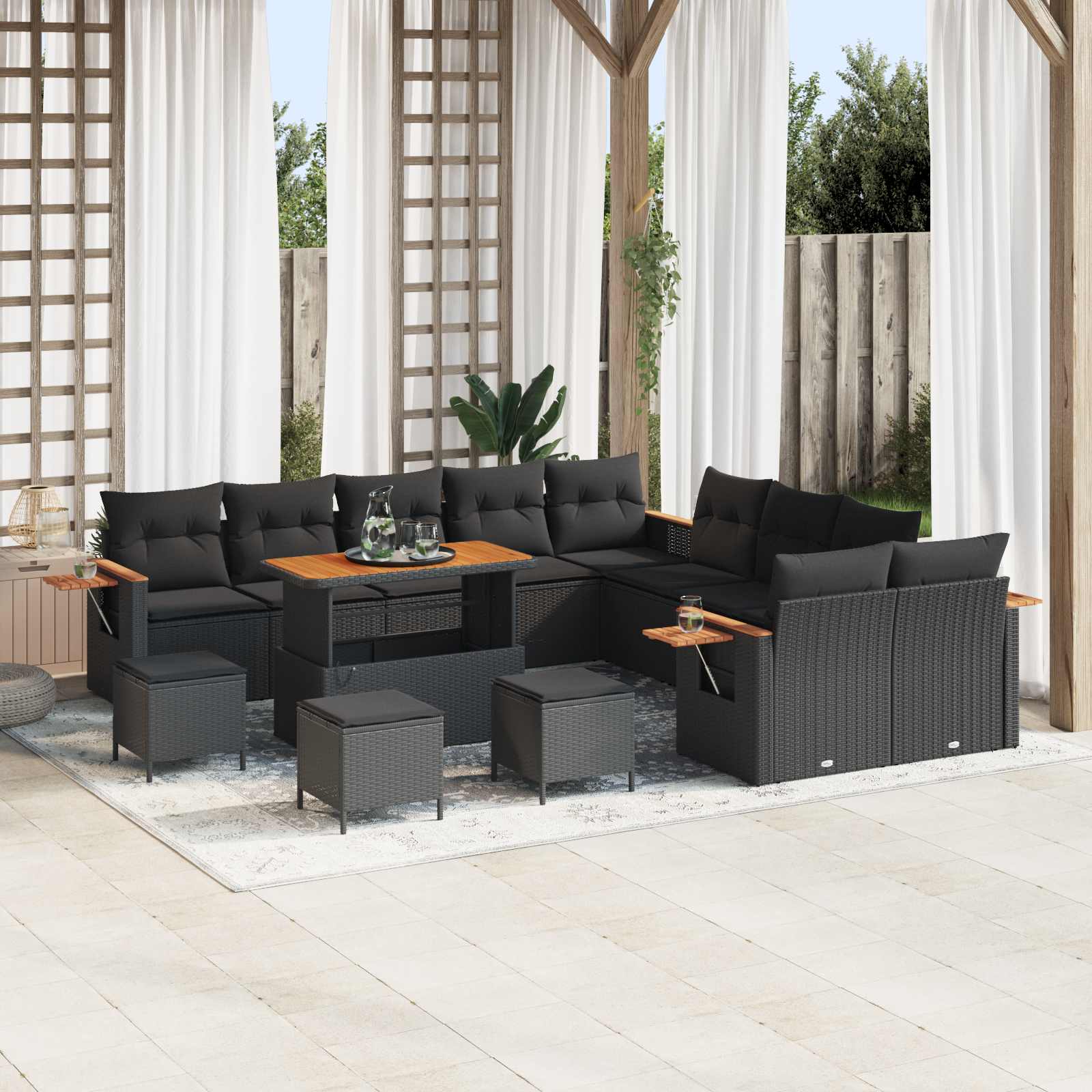 Set Divano da Giardino con cuscino 18 pcs Nero polyrattan | homemem39