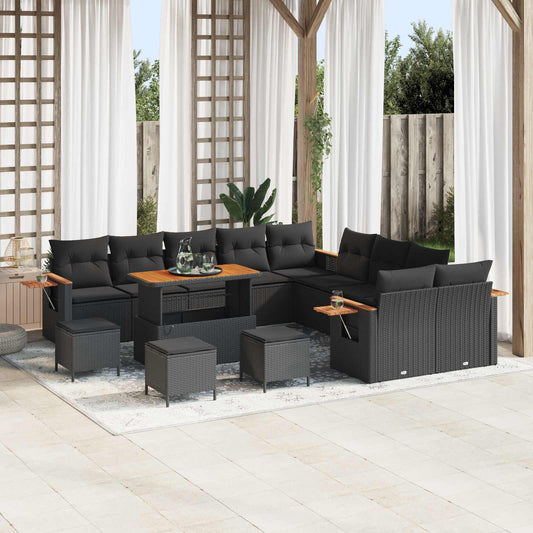 Set Divano da Giardino con cuscino 18 pcs Nero polyrattan