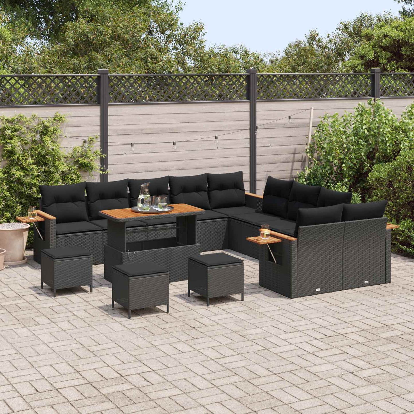 Set Divano da Giardino con cuscino 18 pcs Nero polyrattan | homemem39