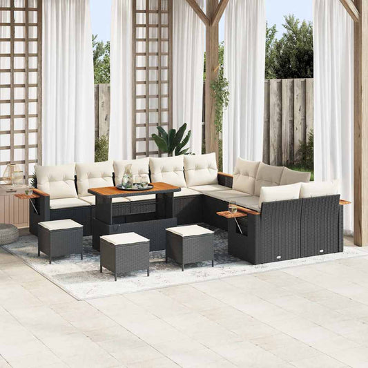 Set Divano da Giardino 18 pcs Nero e Crema polyrattan