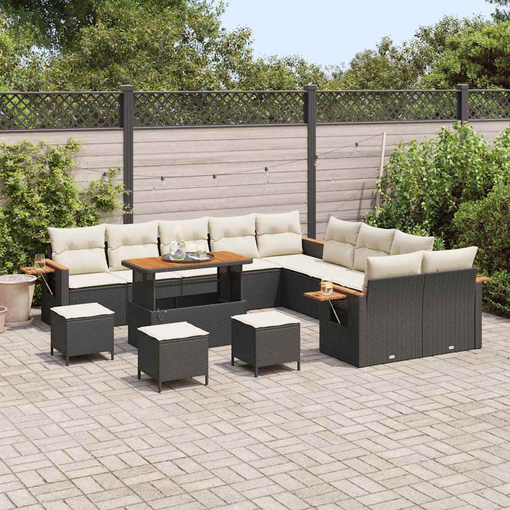 Set Divano da Giardino 18 pcs Nero e Crema polyrattan | homemem39