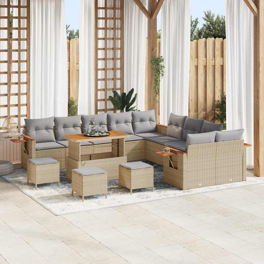 Set Divano da Giardino 18 pcs Beige e Grigio Chiaro polyrattan