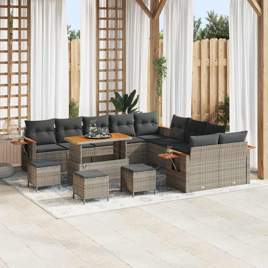 Set Divano da Giardino con cuscino 18 pcs Grigio polyrattan