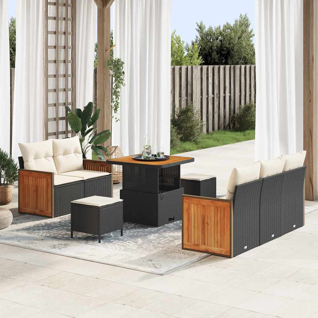 Set Divano da Giardino 10 pcs Nero e Crema polyrattan | homemem39