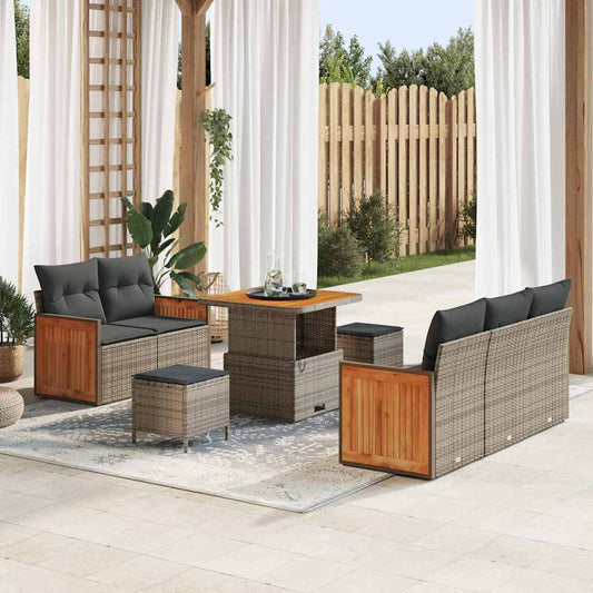 Set Divano da Giardino con cuscino 8 pcs Grigio Poly Rattan