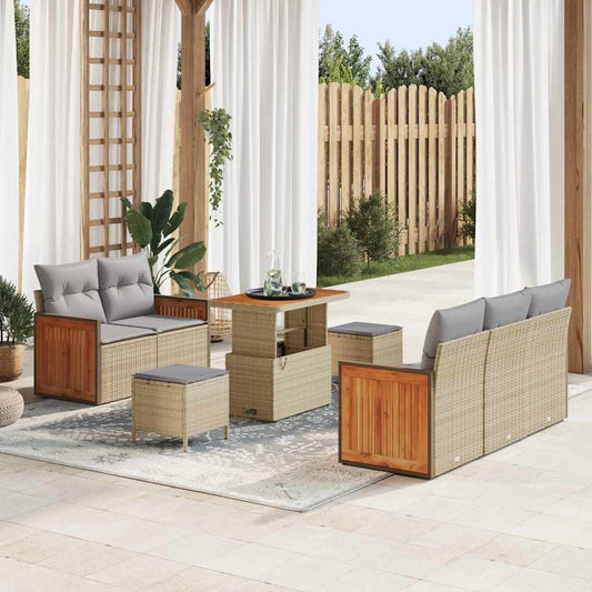Set Divano da Giardino con cuscino 8 pcs Beige Poly Rattan