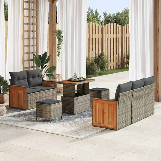 Set Divano da Giardino con cuscino 8 pcs Grigio Poly Rattan