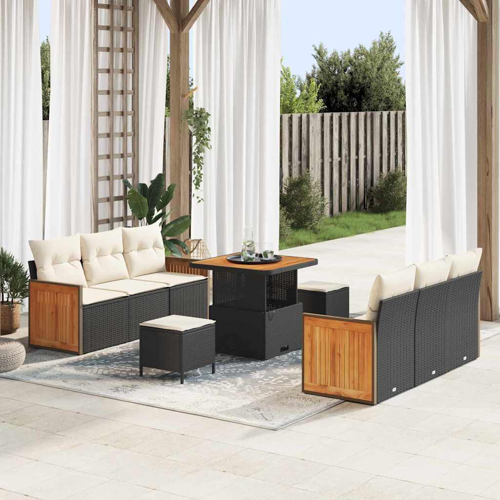 Set Divano da Giardino 11 pcs Nero e Crema polyrattan | homemem39