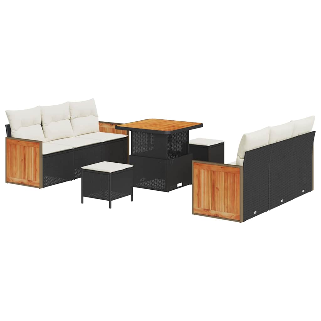 Set Divano da Giardino 11 pcs Nero e Crema polyrattan | homemem39