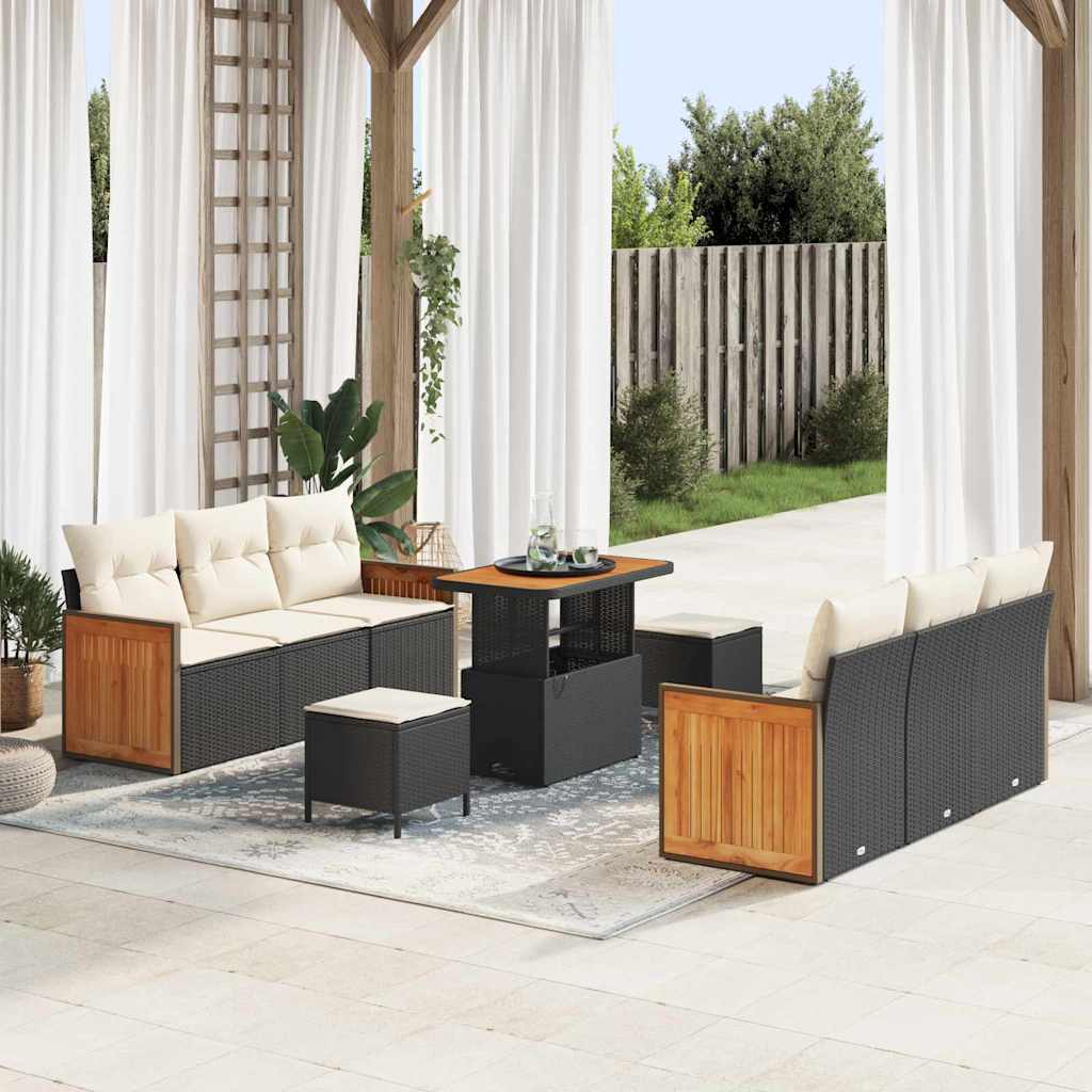 Set Divano da Giardino 11 pcs Nero e Crema polyrattan | homemem39