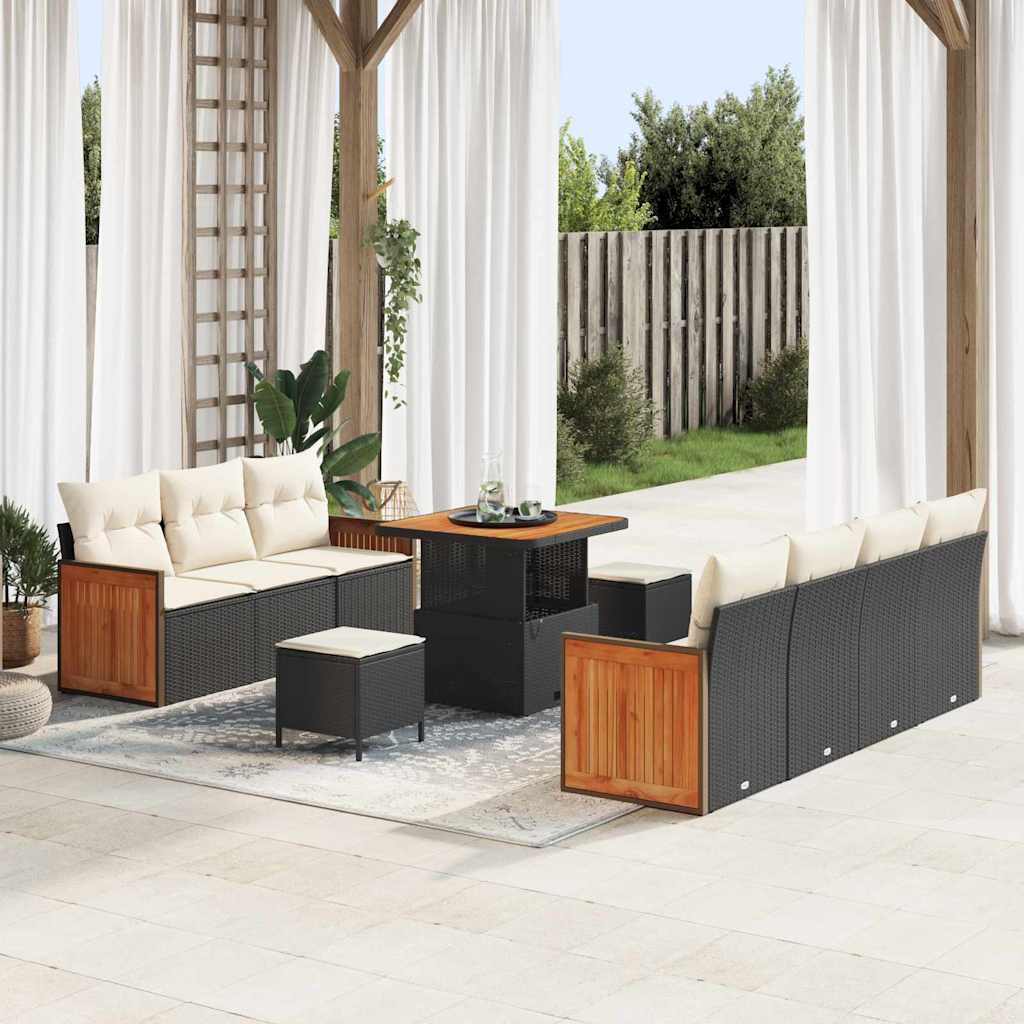 Set Divano da Giardino 13 pcs Nero e Crema polyrattan | homemem39