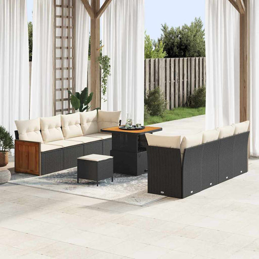 Set Divano da Giardino 12 pcs Nero e Crema polyrattan