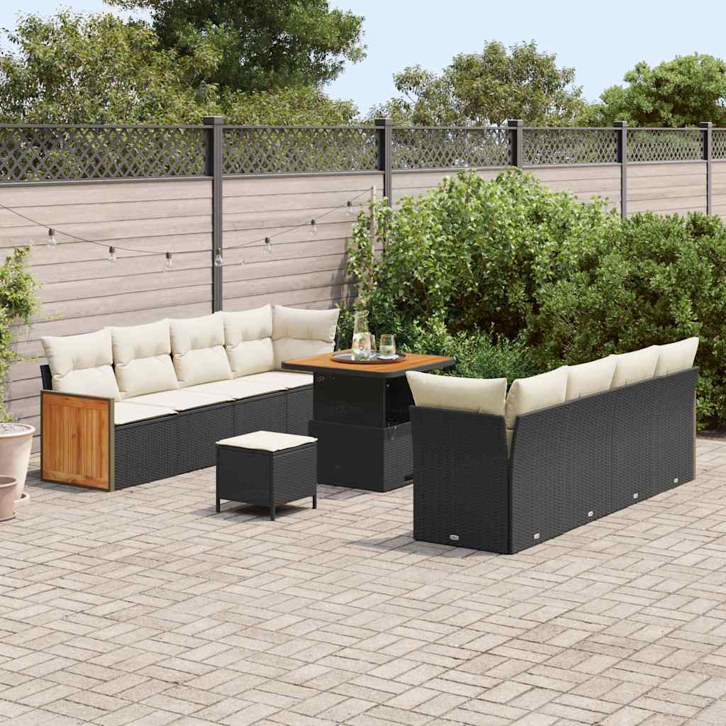 Set Divano da Giardino 12 pcs Nero e Crema polyrattan | homemem39