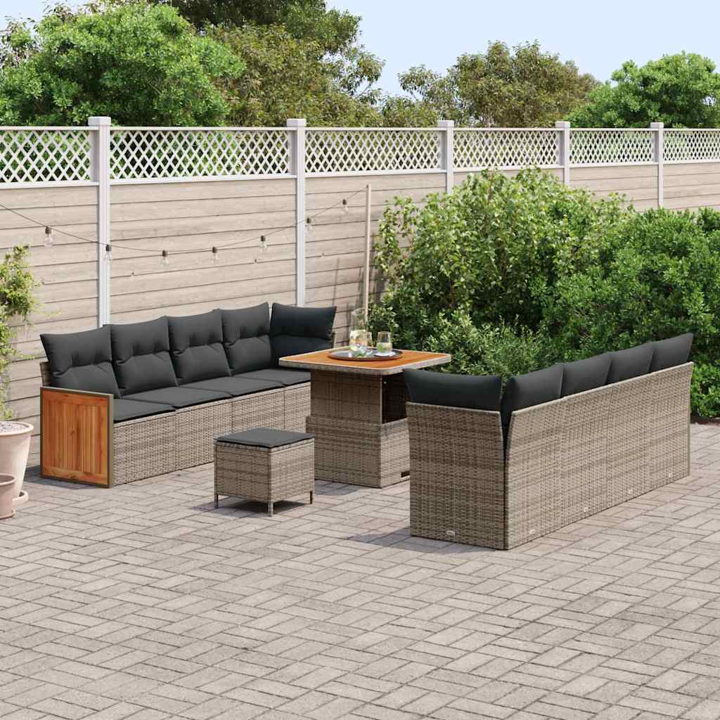 Set Divano da Giardino con cuscino 11 pcs Grigio polyrattan | homemem39