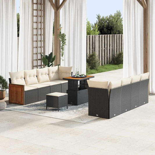 Set Divano da Giardino 12 pcs Nero e Crema polyrattan