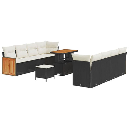 Set Divano da Giardino 12 pcs Nero e Crema polyrattan | homemem39