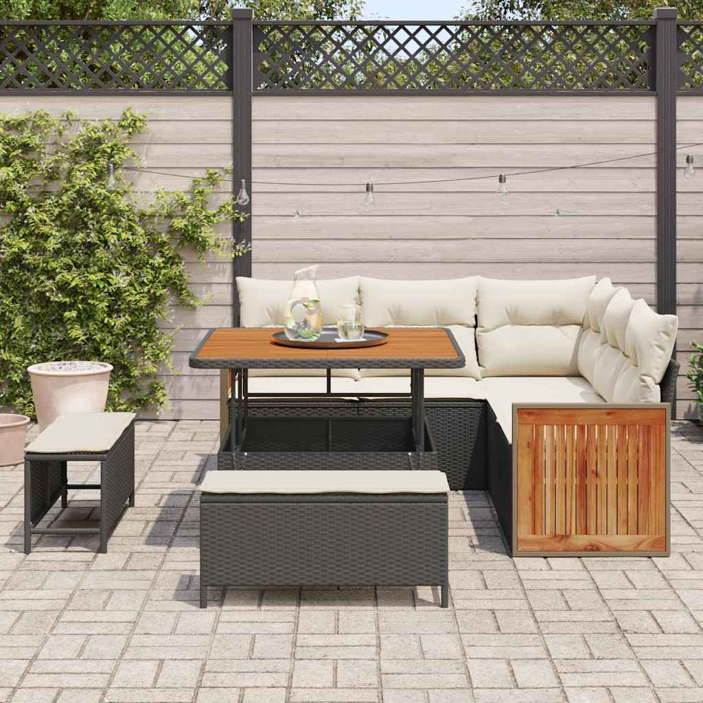 Set Divano da Giardino 9 pcs Nero e Crema polyrattan | homemem39