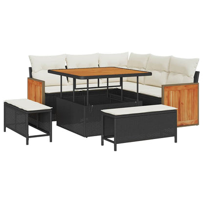 Set Divano da Giardino 9 pcs Nero e Crema polyrattan | homemem39